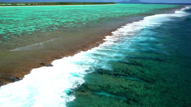 Aerial view of the coconut plantation Tupai Heart Island in the South Pacific 
