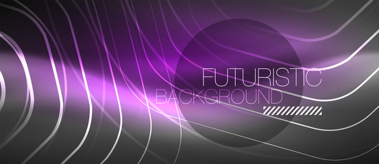 Black and glowing color lines neon design, magin techno template background