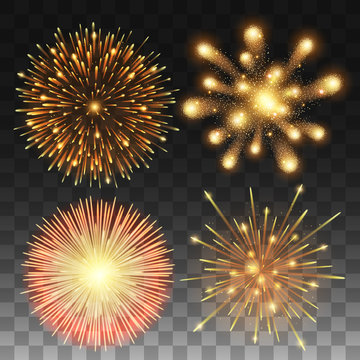 Collection of firework and light glow special effect isolated on transparent background, Happy new year and celebration concept