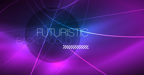 Neon glowing magic background, neon banner, night sky wallpaper. Magic light effect. Christmas abstract pattern.