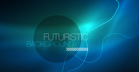 Glowing abstract wave on dark, shiny motion, Christmas and New Year magic space light. Techno abstract background