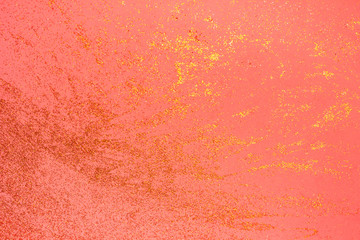Beautiful blurred glitter coral background. Holiday decoration concept. Place for text. Color of the year 2019.