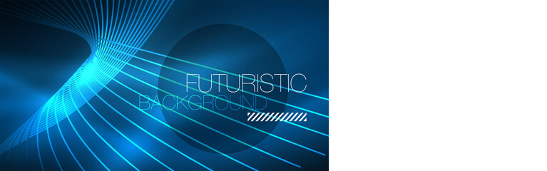 Neon glowing magic background, neon banner, night sky wallpaper. Magic light effect. Christmas abstract pattern.