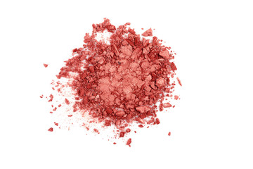 Smashed coral eyeshadow isolated on a white background. Trendy color concept of the year 2019.