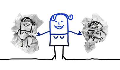 Cartoon Strong Woman Putting Away Paper Dumblings with other Girls