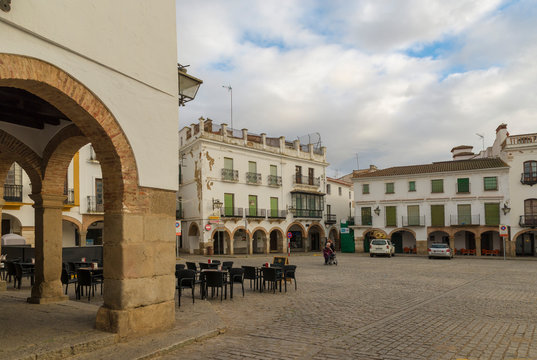 ZAFRA, BADAJOZ, SPAIN - NOVEMBER 24, 2018: people in the Square Great of Zafra, Badajoz province, Spain