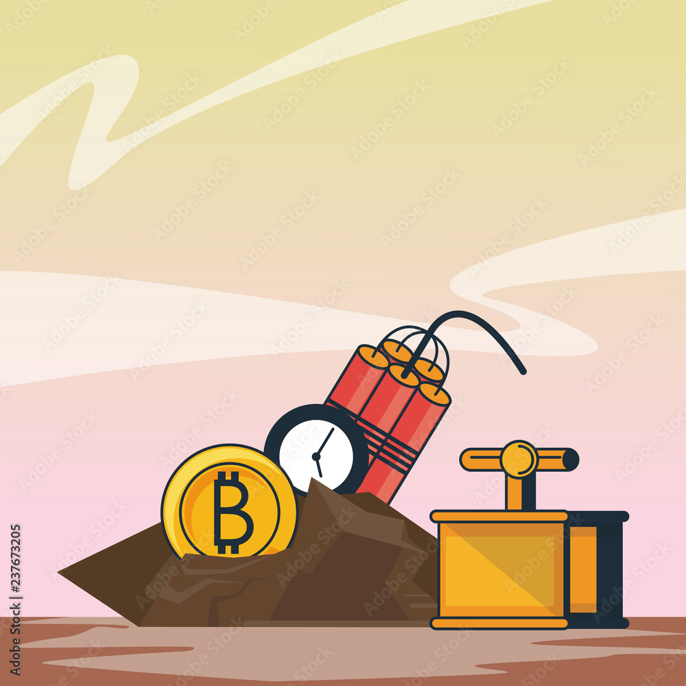 Poster bitcoin mining with detonator and tnt