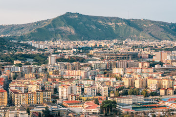 View of Fuorigrotta and mountains in Naples, Italy