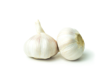 Isolated Garlic (Allium sativum) has many medicinal properties and can be used for ingredient food. on white background and clipping path.