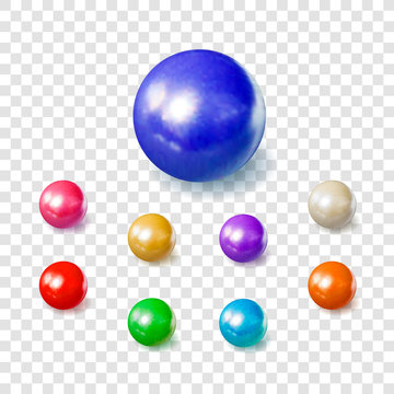 Vector Collection of Realistic 3D Spheres, Pearls on Transparent Background.