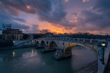 Ponte Sisto at sunset, in Rome, Italy.