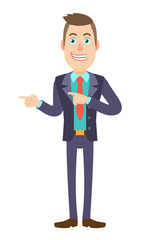 Businessman pointing something beside of him