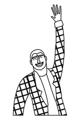 Happy man cartoon black and white