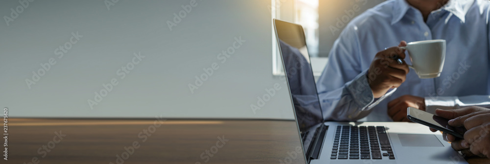 Poster website developer working using computer business people working