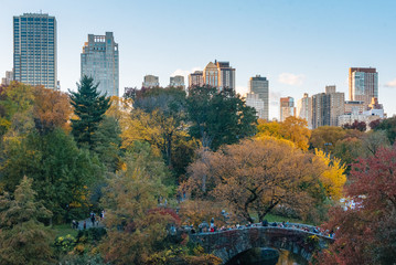 Autumn color and the Gapstow Bridge, in Central Park, New York City