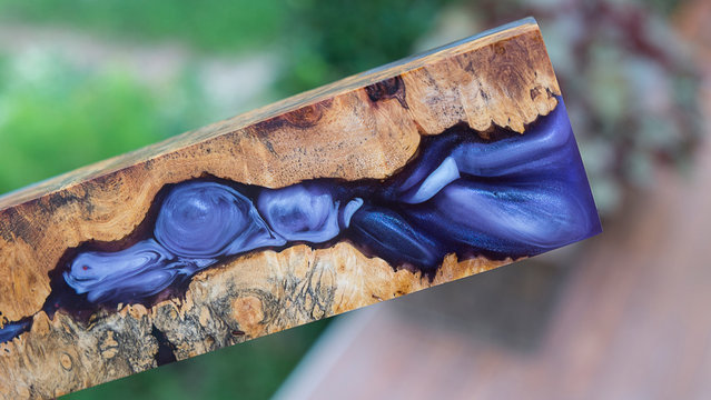 casting epoxy resin burl wood violet abstract background