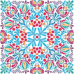 Wall murals Moroccan Tiles Vector seamless decorative floral embroidery pattern, ornament for textile, kerchief, pillow or handbag decor. Bohemian handmade style background design.