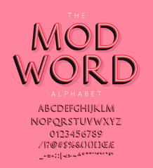 Mod Word vector font and alphabet with numbers, signs and symbols