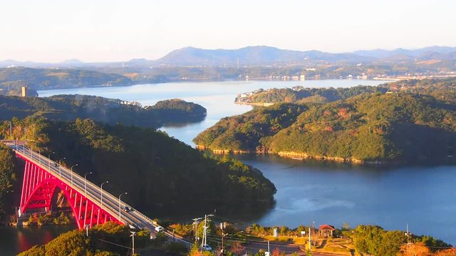 Red bridge of Matoya Bay of Ise, Mie, Japan