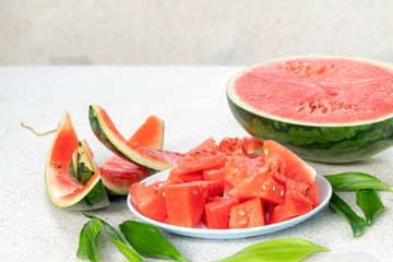 A half of fresh watermelon on a table