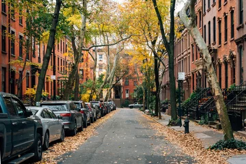 Fototapeten Brownstones und Herbstfarben in Brooklyn Heights, New York City © jonbilous
