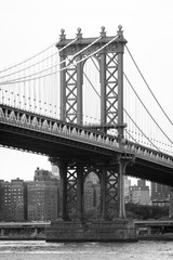 Fototapeta na wymiar The Manhattan Bridge and East River, seen from DUMBO, in Brooklyn, New York City