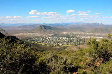 Fototapeta premium The beautiful little town of Graaff-Reinet in the central Karoo of South African, nestled in the river bend, and surrounded by mountains.