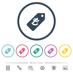 Turkish Lira price label flat color icons in round outlines