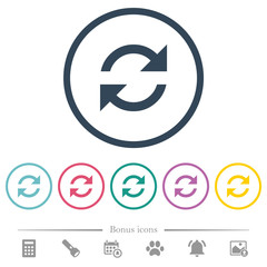 Refresh arrows flat color icons in round outlines