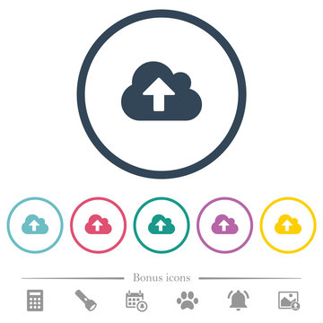 Cloud upload flat color icons in round outlines