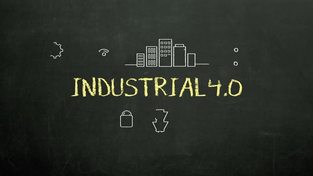 Chalk drawing of 'INDUSTRIAL 4.0' and various connected industrial revolution 4.0 icon, 4k animation.