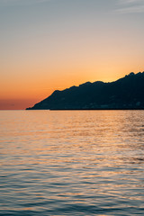 Sunset over the Amalfi Coast, from Salerno, Italy.