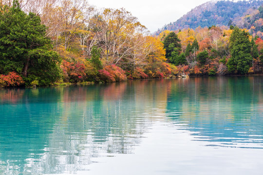 View of Yuno Lake in autumn season at Nikko national park, Nikko, Japan.