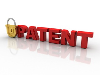 3d illustration Safety concept: Closed Padlock with patent