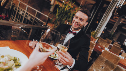 Handsome Young Man Couple Dating in Restaurant