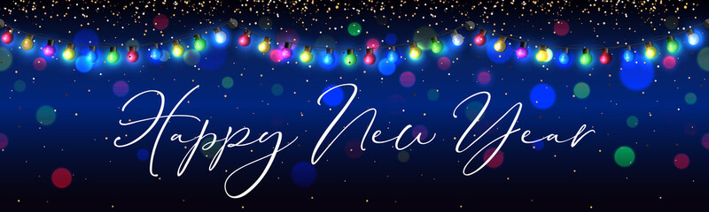 Fototapeta premium Happy New Year celebration garland background. Vector illuatration