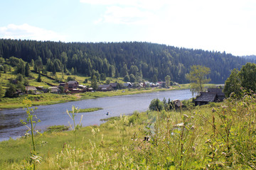village and rever in the mountains