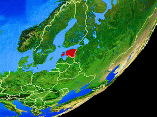 Estonia on planet Earth with country borders and highly detailed planet surface.