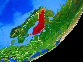 Finland on planet Earth with country borders and highly detailed planet surface.