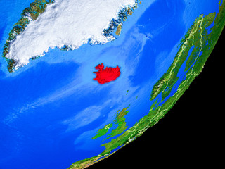 Iceland on planet Earth with country borders and highly detailed planet surface.