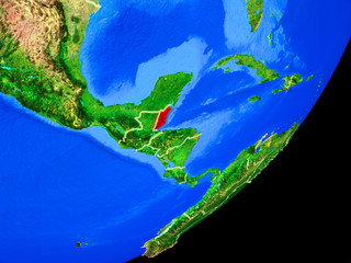 Belize on planet Earth with country borders and highly detailed planet surface.