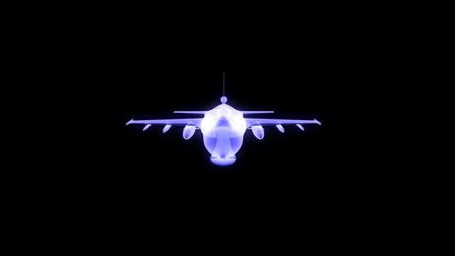 3D animation of a fighter jet hologram rotating with alpha channel and also loopable