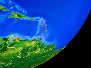 Caribbean on planet Earth with country borders and highly detailed planet surface.