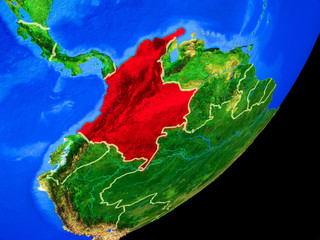 Colombia on planet Earth with country borders and highly detailed planet surface.