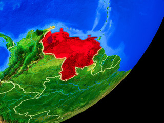 Venezuela on planet Earth with country borders and highly detailed planet surface.