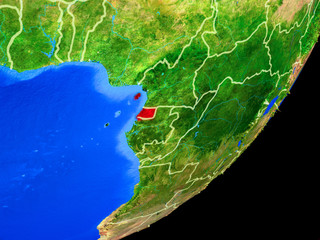 Equatorial Guinea on planet Earth with country borders and highly detailed planet surface.