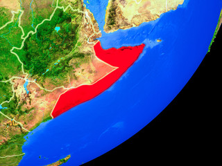 Somalia on planet Earth with country borders and highly detailed planet surface.