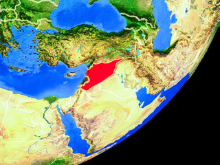 Syria on planet Earth with country borders and highly detailed planet surface.