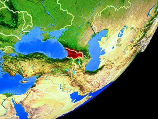 Georgia on planet Earth with country borders and highly detailed planet surface.