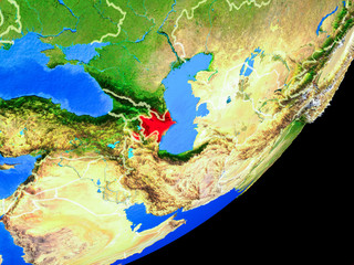 Azerbaijan on planet Earth with country borders and highly detailed planet surface.